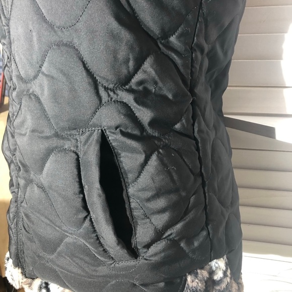 Vintage Y2K reversible Vest Animal Print Faux Fur Cinch Quilted Black/Brown L - Picture 14 of 14
